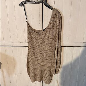 bebe One Shoulder Dress in Tan and Black